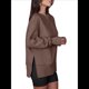 thumbnail image 3 of Sudaderas Oversize para Mujer, Cuello Redondo, Larga, Informales, Holgadas, con Aberturas, para Otoño Marrón Oscuro L, 3 of 9