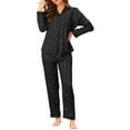 thumbnail image 2 of INSPIRE CHIC Women's Mother's Day Satin Pajamas Stripe Lounge Nightshirt Button Down Tops with Pants Pj Sets M Black, 2 of 6