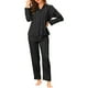 thumbnail image 2 of Pijamas de satén para mujer INSPIRE CHIC, camiseta de noche a rayas con botones y pantalones, conjuntos de PJs L en negro, 2 of 6