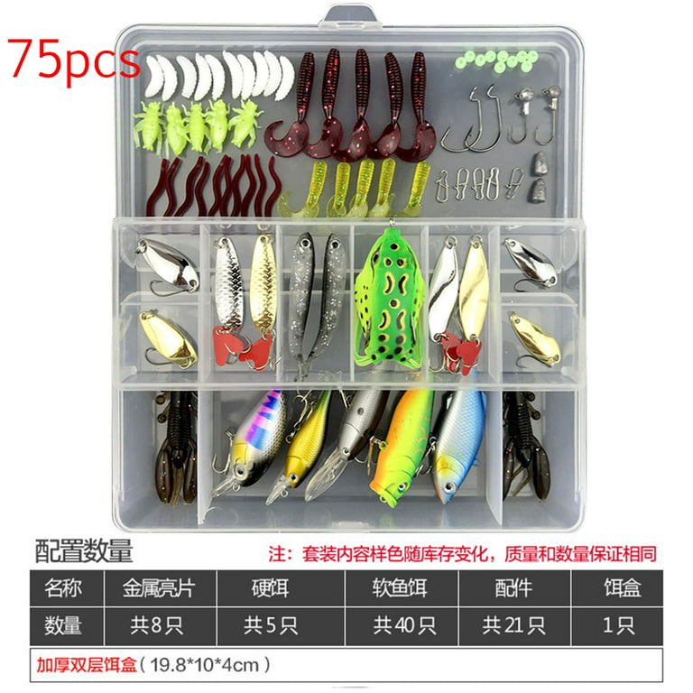 Pinshang 75pcs/94pcs/122pcs/142pcs Fishing Lures Set Spoon Hooks Minnow Pilers Hard Lure Kit in Box Fishing Gear Accessories, Size: 94pcs (Random