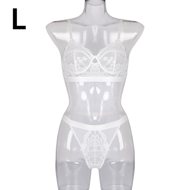 Encaje sexy conjunto de ropa interior sujetador ropa interior regalo para mujeres niñas, blanco, L 2 piezas Vogacara XX000054-35