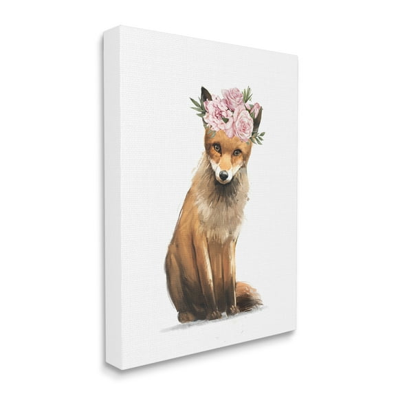 Stupell Industries Precious Pink Floral Crown Fox Forest Animal, 16 x 20, Designed by Ziwei Li