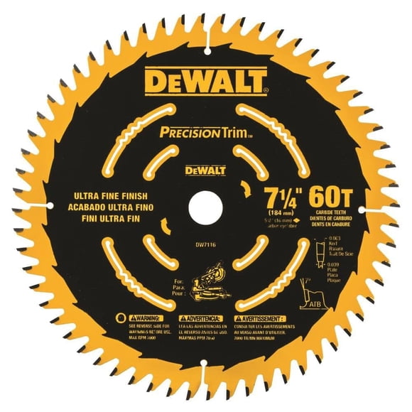 Hoja de sierra ingletadora DEWALT DW7116PT 60T Precision Trim 7-1/4 pulgadas