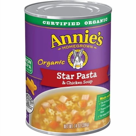 Annie’S Organic Star Pasta And Chicken Canned Soup, Ready To Serve, 14 Oz - Pack of 2