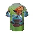 thumbnail image 5 of KLL Butterfly Landing On Head Dumpy Frog Print Men's Shirt Short Sleeve Button Down Summer Cuba Beach Shirts- X-Large, 5 of 5