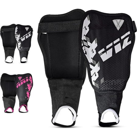 Vizari Napoli Youth Soccer Shin Guards for Boys and Girls | Pink and Silver Shin Pads with Flexible Protection - BLACK/SILVER, XS
