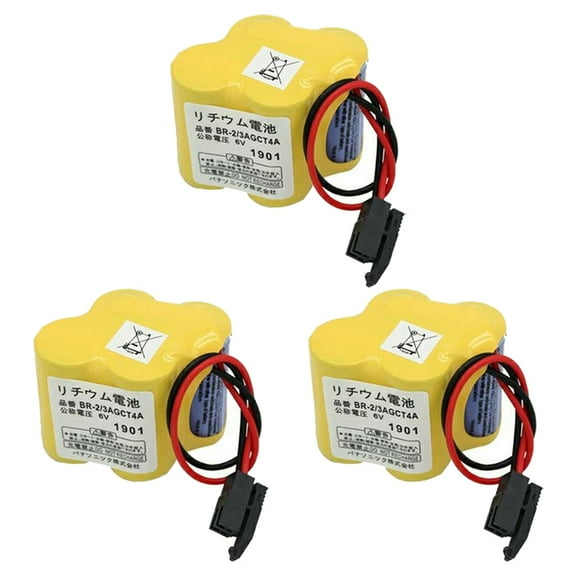 BR-2/3AGCT4A 6V 4400mAh Replacement Battery for A98L-0031-0025 CNC System with Black Plug(Pack of 3)