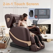 Znines Zero Gravity Full Body Massage Chair Recliner with 10 Rollers, Heat Therapy & Foot Rollers and Bluetooth, Touch Screen for Home Office, Brown
