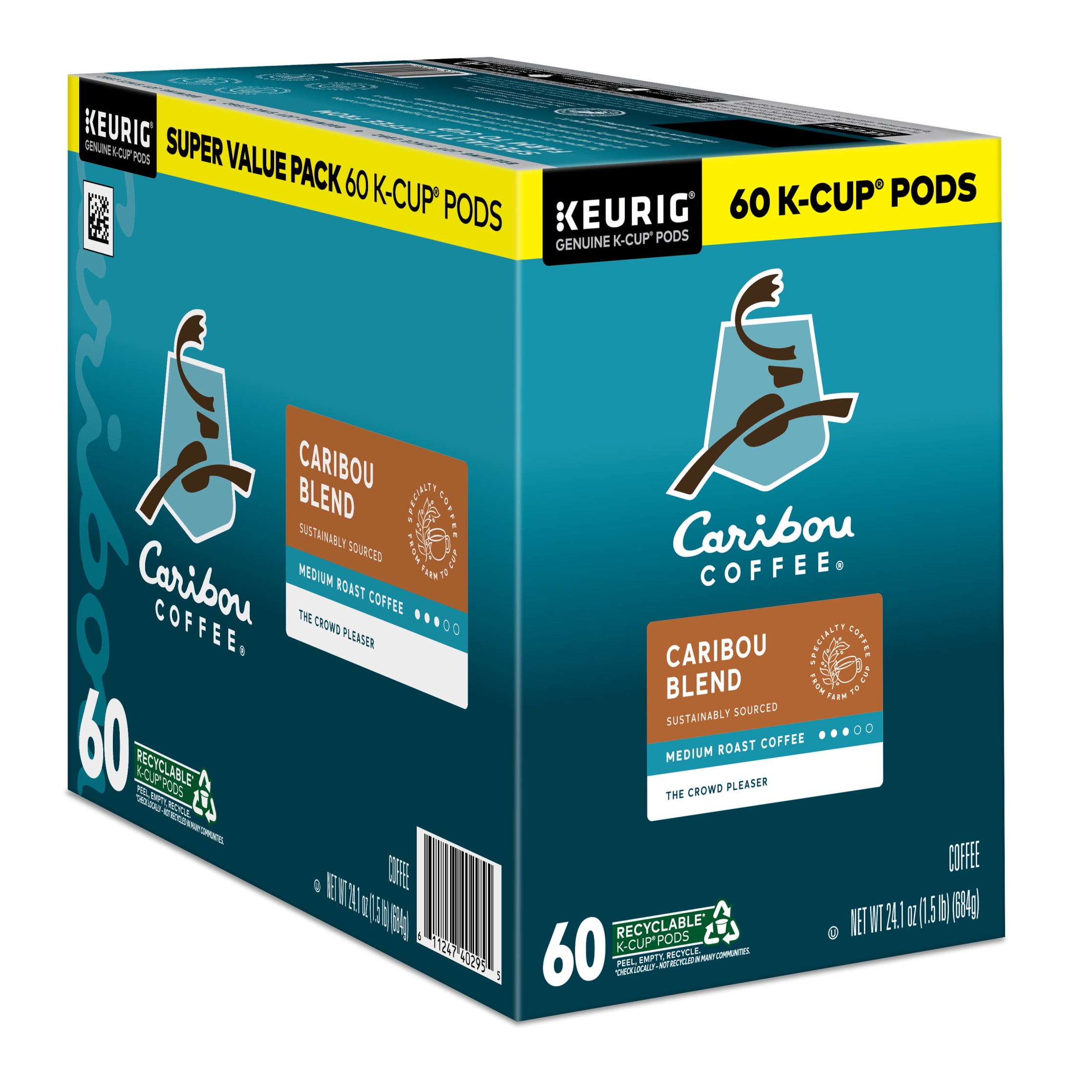 Caribou Coffee, Caribou Blend Medium Roast K-Cup Coffee Pods, 60 Count
