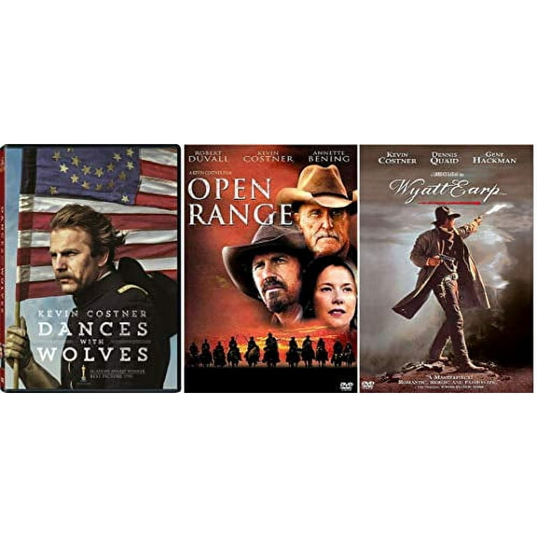 Kevin Costner Western Triple Feature Dances with Wolves Open Range and Wyatt EARP 3 DVD Set