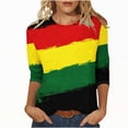 thumbnail image 2 of Fridja Liquidation Chemises pour Femmes Manches 3/4 Col Ras du Cou Hauts pour Femmes Printemps Été Décontracté Ample à Rayures Imprimé Plage Vacances Blouses (Multicolore,m), 2 of 5