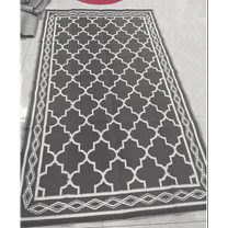 Geetinfly 14FT Area Rugs Outdoor Rug for Patios Waterproof Reversible Rug Geometric Rug Lightweight Rug Plastic Straw Outdoor Rug gray White 