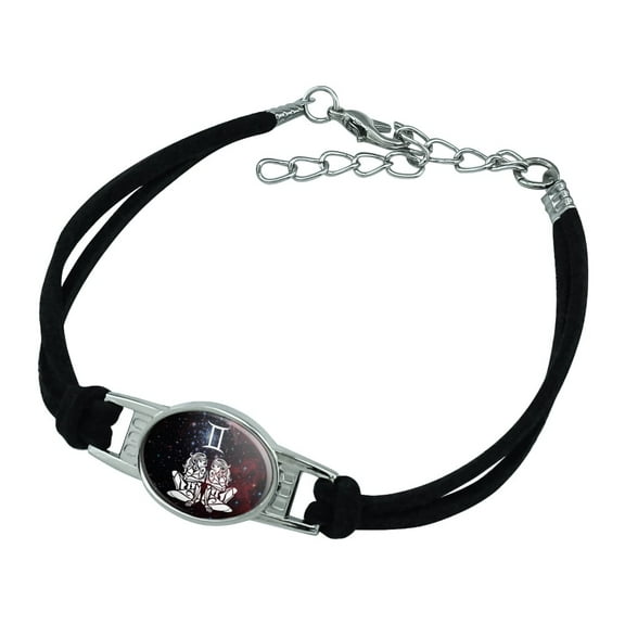 Gemini Twins Zodiac Sign Horoscope in Space Novelty Suede Leather Metal Bracelet