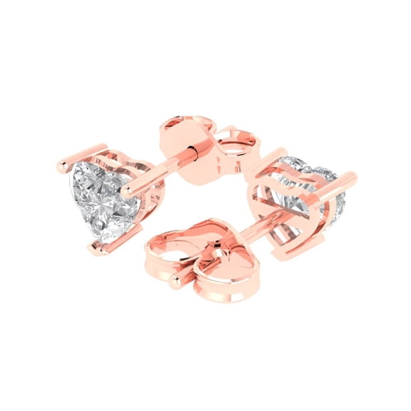 1.5 Ct Heart Cut Studs Clear Moissanite 18K Rose Solid Solid Gold Everyday Dainty Earrings Push Back