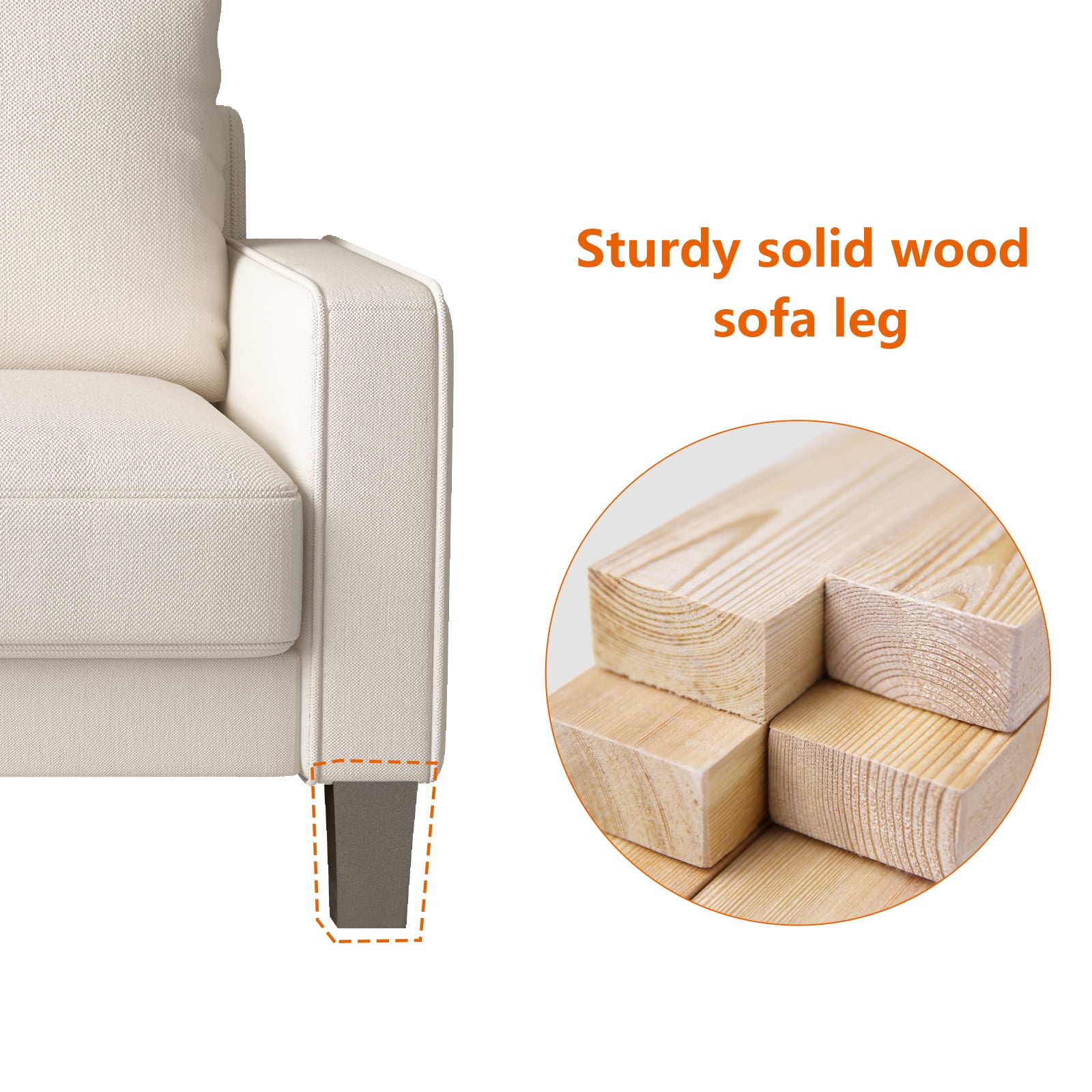 DEALTOPS Modern Sectional Sofa Couch Upholstered Sofa Storage Couches 3 Seater Sofa Chair for Living Room - Beige