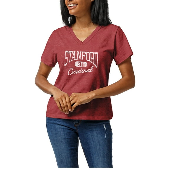 Women's Heather Cardinal Stanford Cardinal Intramural Tri-Blend Boyfriend V-Neck T-Shirt