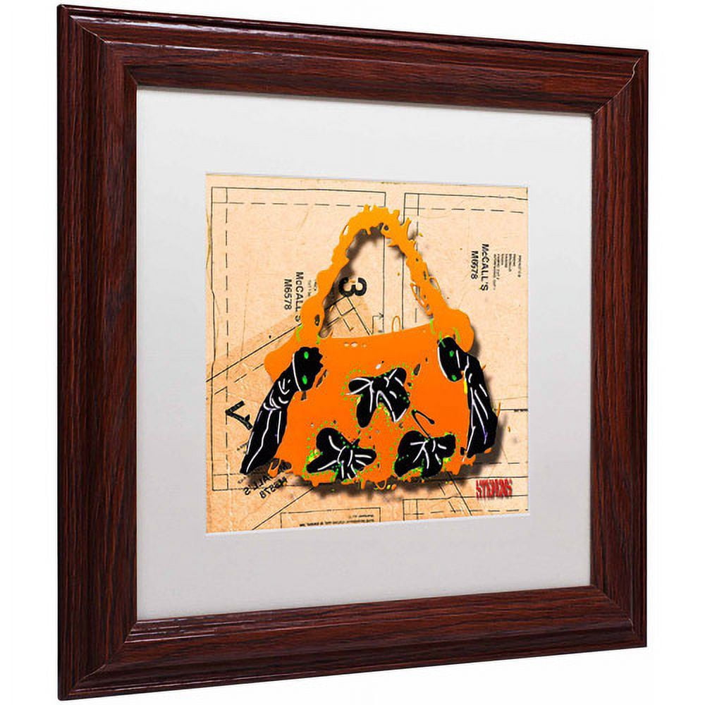 Trademark Fine Art "Bow Purse Black on Orange" Canvas Art by Roderick Stevens, White Matte, Wood Frame