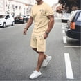 thumbnail image 2 of RUTAYY Men's Outfits Summer Tracksuit Plus Size Casual Short Sleeve Round Neck Athletic Suit Coconut Tree Print Drawstring Waist Tracksuit Trendy Trip Clothing Sets, 2 of 6