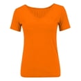 thumbnail image 5 of WCJM Women's Short Sleeve T-shirt Women Cap V Neck Ribbed Short Sleeve Top Slim Fit Cotton Summer Casual Tee(Orange,S), 5 of 5