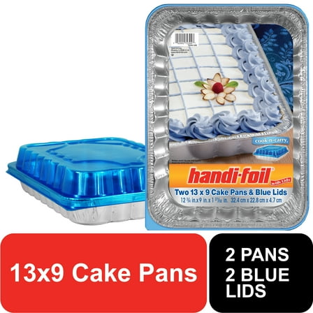Handi-Foil 13" x 9" Aluminum Cake Pans with Blue Lids, 2 Count