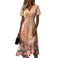 thumbnail image 2 of Minjewel Women's Floral V-Neck Short Sleeve Print Shift Mini Dress - Summer Casual Beach Outfit, Loose Flowy Party Dress, Comfy Vacation Top,Pink,S, 2 of 6