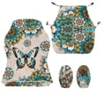 thumbnail image 5 of SCRAWLGOD Bohemian Flower Butterfly Blue Beige 4 PCS Gaming Chair Covers Slipcovers Stretchy Gaming Chair Cover Set Anti-Dust Office Desk Chair Cover with Armrest Covers, 5 of 7