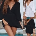 thumbnail image 4 of Women Clothing Pure Color Sexy Swimsuit Cover Ups V Neck High Split Beach Tunic, 4 of 13