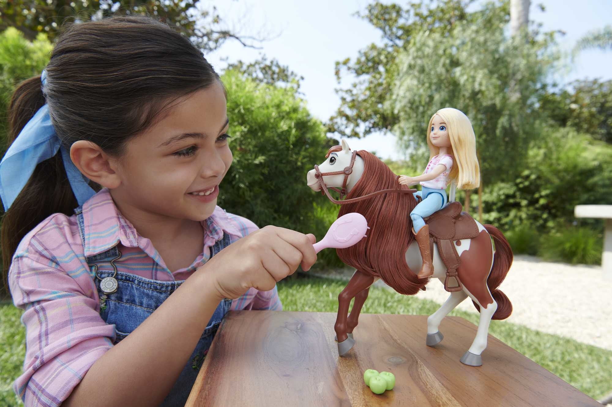 Spirit Abigail Doll (7 in) with Fashion Top, 1 Brush, Apple Treat, & Boomerang Horse (8 in), Soft Mane & Tail, 3 & Up