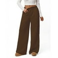 thumbnail image 2 of WTOBBY Women's Loose Comfortable Casual Plush Wide Leg Pants, High Waisted Solid Color Fleece-Lined Winter Trousers with Elastic Waistband,Coffee M, 2 of 4