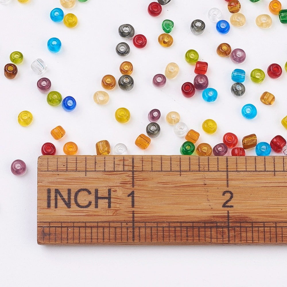 1Pound 6/0 Glass Seed Beads Transparent Round Mixed Color 3.5~4x2~5mm Hole: 1.2~1.5mm about 4500pcs/pound