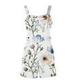 thumbnail image 4 of Women Summer Romper Casual Elegant Floral Print Tank Top Short Jumpsuit with Pocket Zip Back Tie Knot Front Loose Outfits, White, XL, 4 of 5
