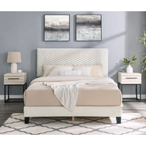 Newboti Findlay 3-Piece Bedroom Set, Plush 3D Upholstered Bed with Two Nightstands, Full 499369120056856