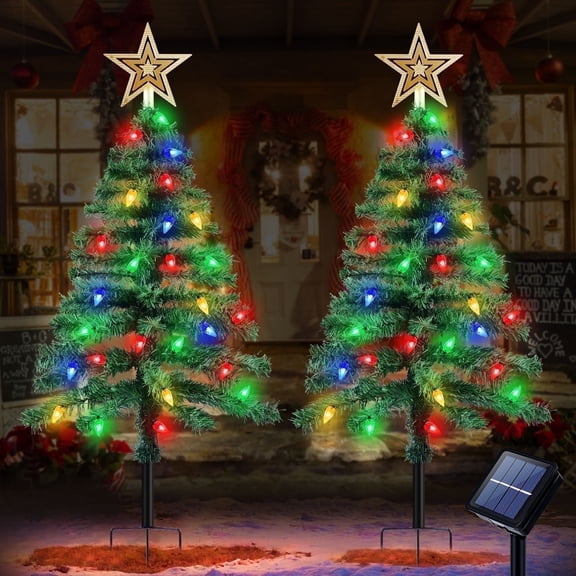 Ninonly Solar Christmas Tree Light 2 Pack, 3.6FT 1000mAh 100 LED C6 Strawberry Lights for Christmas Outdoor Decoration