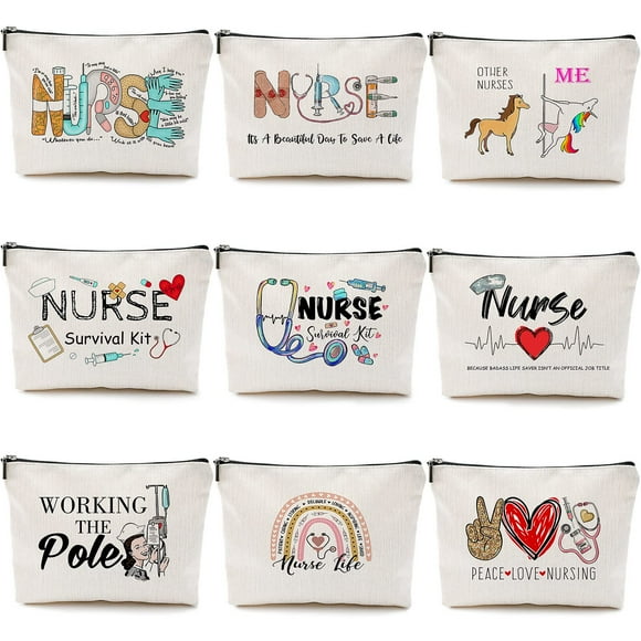 Bolsas de maquillaje de enfermera Pinkunn, regalos de enfermería para mujer, 9 unidades