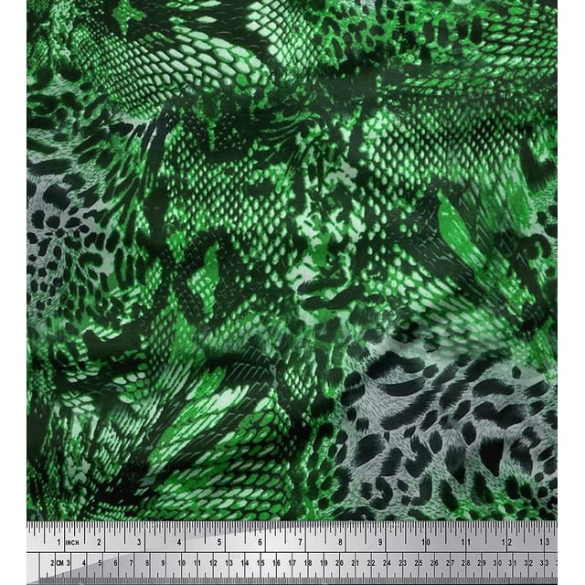 Soimoi Green Poly Georgette Fabric Fish & Leopard Animal Skin Fabric Prints By Yard 42 Inch Wide