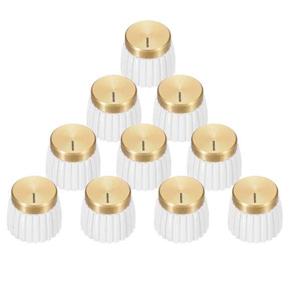 10Pcs Guitar Amplifier Push on Fit Knobs for 6mm/0.24" Dia Potentiometer, Control Knob White-Gold for Volume Tone Control, Guitar Bass Parts, Chrome
