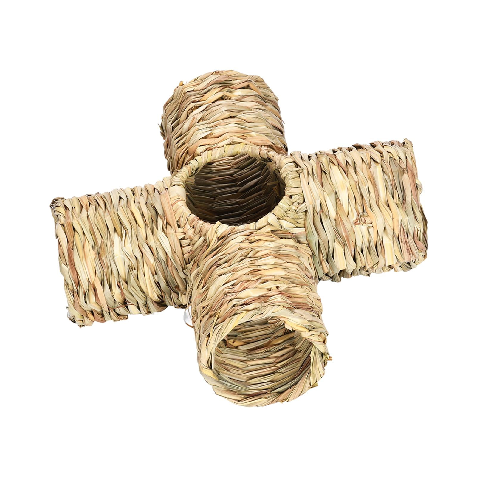 Hamster Grass Tunnel Straw House Hideaway Nest Bunny Toy Lightweight Interactive Toy Rabbit Tunnel Tube for Mice Chinchilla Gerbils Squirrel Four Ports