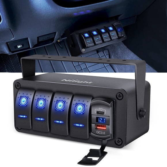 Switch Box Nilight de 4 canales, 12 V, con cargador PD tipo C y QC 3.0
