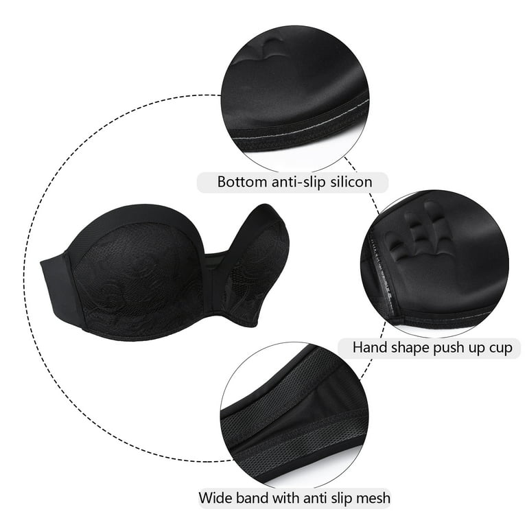 Exclare Push Up Bras Seamless Wireless Anti-Slip Women's Strapless Bra  Shape Support Lift(Black,40C) 
