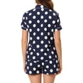 thumbnail image 3 of INSPIRE CHIC Pyjama pour Femmes à Manches Courtes, Col à Encoche, Passepoilé, Boutonné, à Pois, Ensemble de Pyjama, XX-Grand, Bleu Foncé, 3 of 5