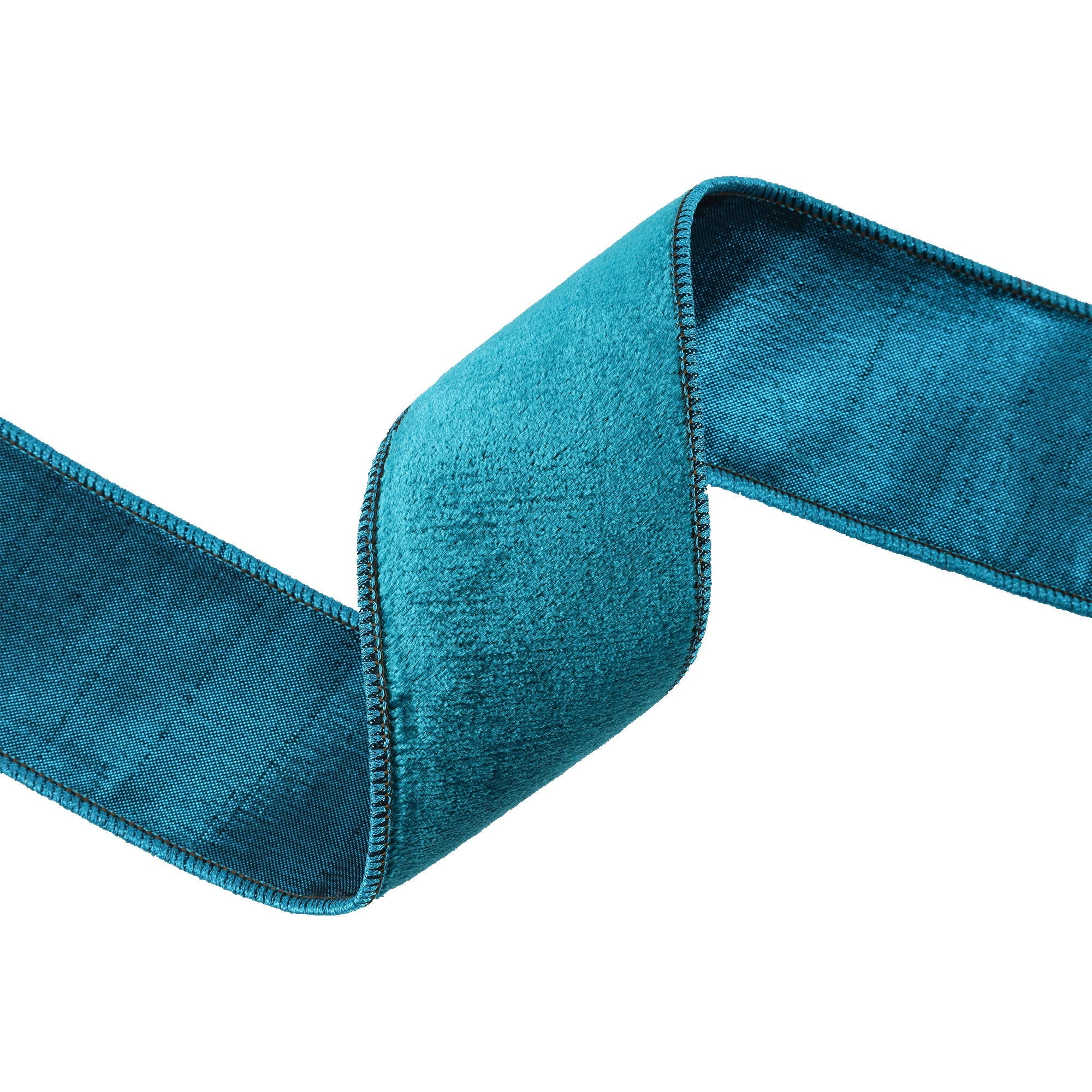LaRibbons 2 1/2" Wired Velvet Premium Ribbon, Teal w/ Teal Metallic Dupioni Backing, 5 Yard Roll