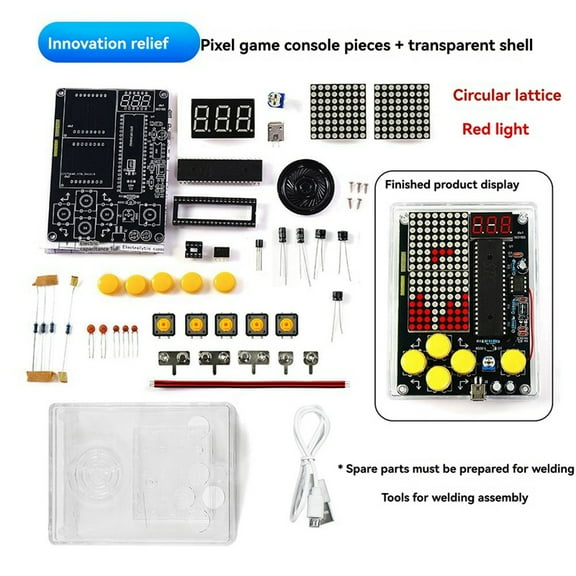 DIY Pixel Game Kit with Voice Mini Pixel Game Console Electronics Kit Soldering Project Practice Solder Learning Set A