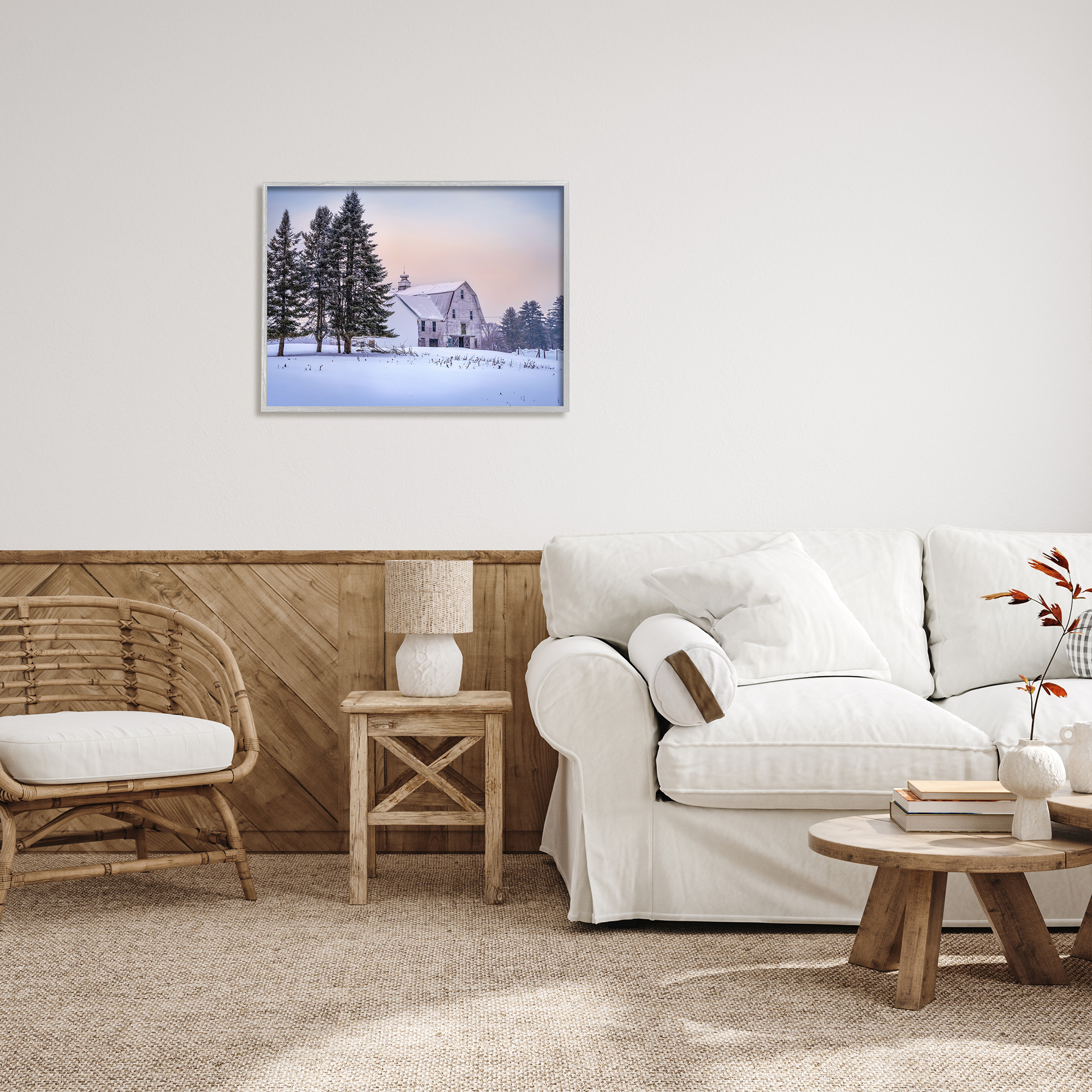 Stupell Industries Winter Farm Landscape Nature Photography Gray Framed Art Print Wall Art, 30 x 24