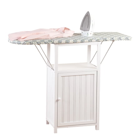 OakRidge Deluxe Ironing Board with Storage Cabinet, Perfect for Small Spaces with Extra Storage, Folding Station, Crafted with 100% Durable Wood, White Design – Measures 36.5" H x 15.5" W x 23" L