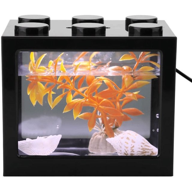 Mini Boîte d'Aquarium Petit Bac à Poissons Betta Multifonctions USB Réservoir à Poissons Rechargeable avec Lampe à LED Boîte d'Alimentation Reptile Réservoir Bloc de Construction Poisson Bol Décor à la Maison LED Lumière Alimentation Boîte (Noir)