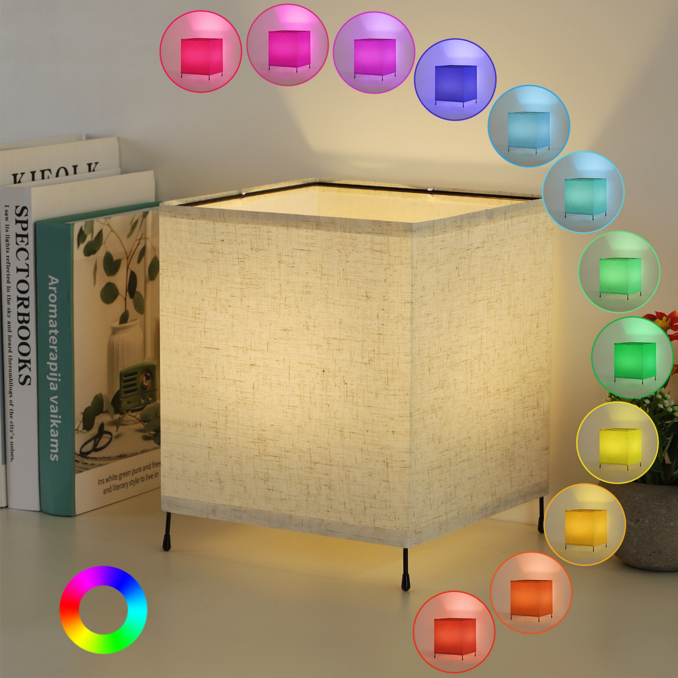 Kids Night Light Square Small Dimmable Nightstand Light Linen Battery Free