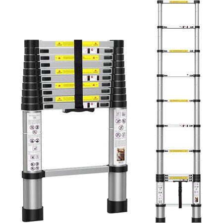 458 Ladder 10.5FT Telescoping Ladder, Aluminum Collapsible Ladder w/Non-Slip Feet ...