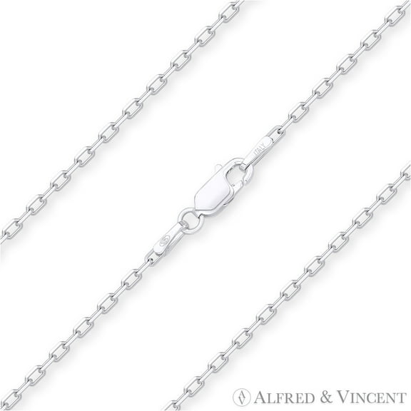 1.6mm D-Cut Anchor Cable Link Chain Necklace in .925 Sterling Silver w/ Rhodium