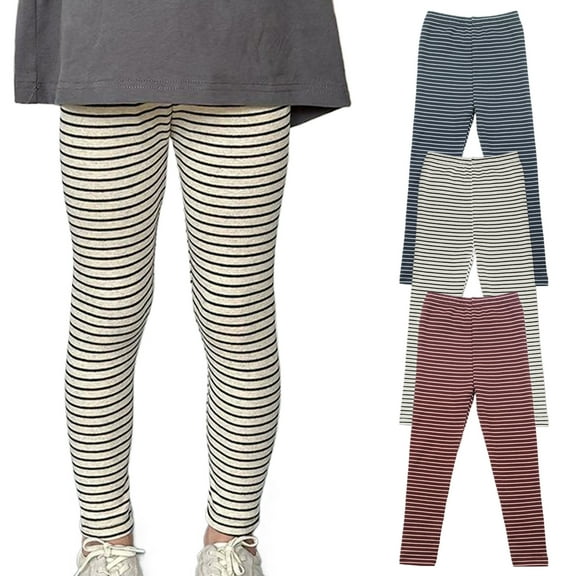 LZHGirlshop Toddler Girl's Leggings Kids Stretchy Full Ankle Length Striped Tights Soft Breathable Cotton Youth Leggings,Brown,3-4T