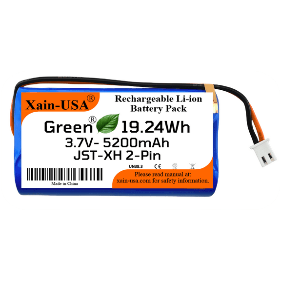 3.7V 5200mah 19.24Wh Rechargeable Li-ion Battery Pack with JST-XH 2Pin Connector
